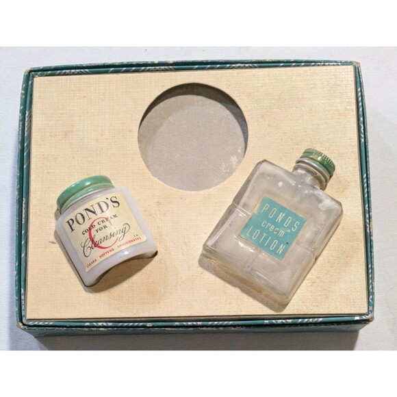 1950s Ponds Cold Cream & Cream Lotion Gift Box Empty Jar Set - Picture 1 of 10